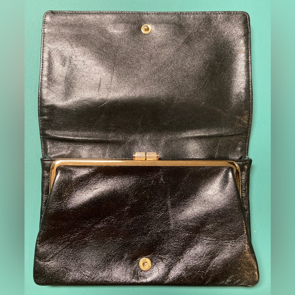 Vintage Black Leather Clutch - Picture 4 of 9